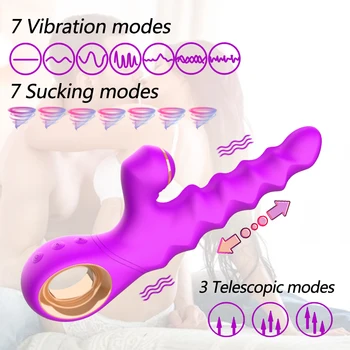 3 in 1 Telescopic Vibrator Heating Thrusting Nipple Sucking Vibrator Clitoral G Spot Dildo Vibrator Stimulator Sex Toy for woman 2