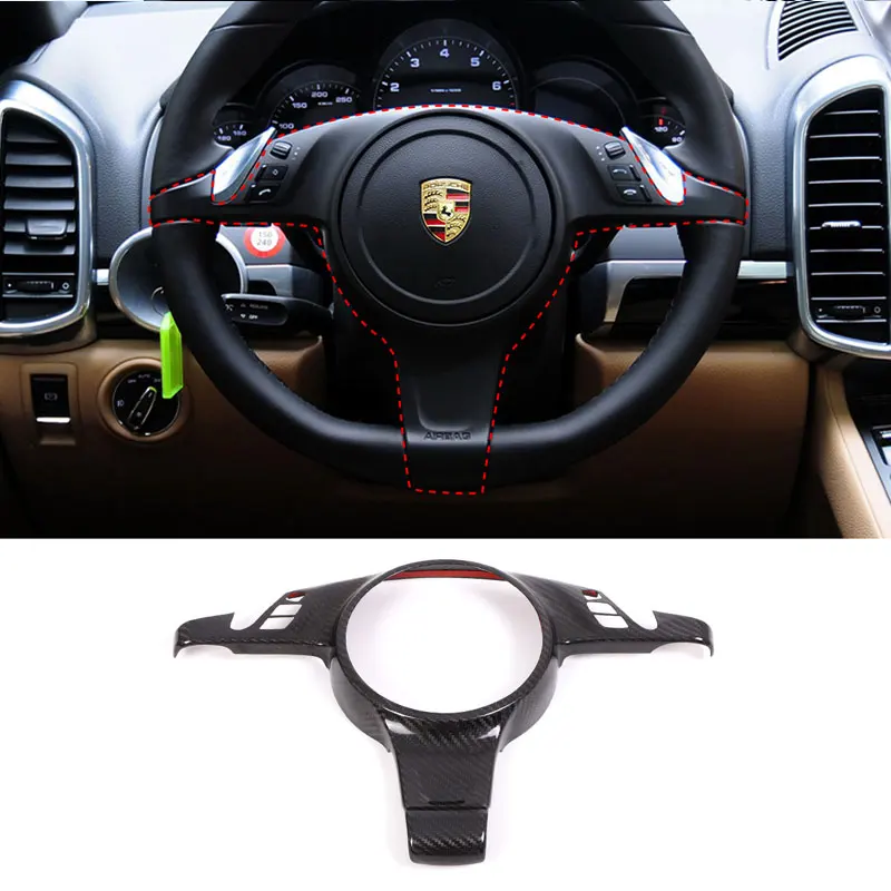 

For Porsche Cayenne 2010 2011 2012 2013 2014 Real Carbon Fiber Car Steering Wheel Frame cover Trim sticker Auto Accessories
