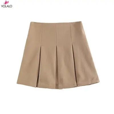

VOLALO Women High Waist Wide Pleats Design Slim Shorts Skirts Female Side Zipper Culottes Hot Shorts Chic Pantalone Cortos