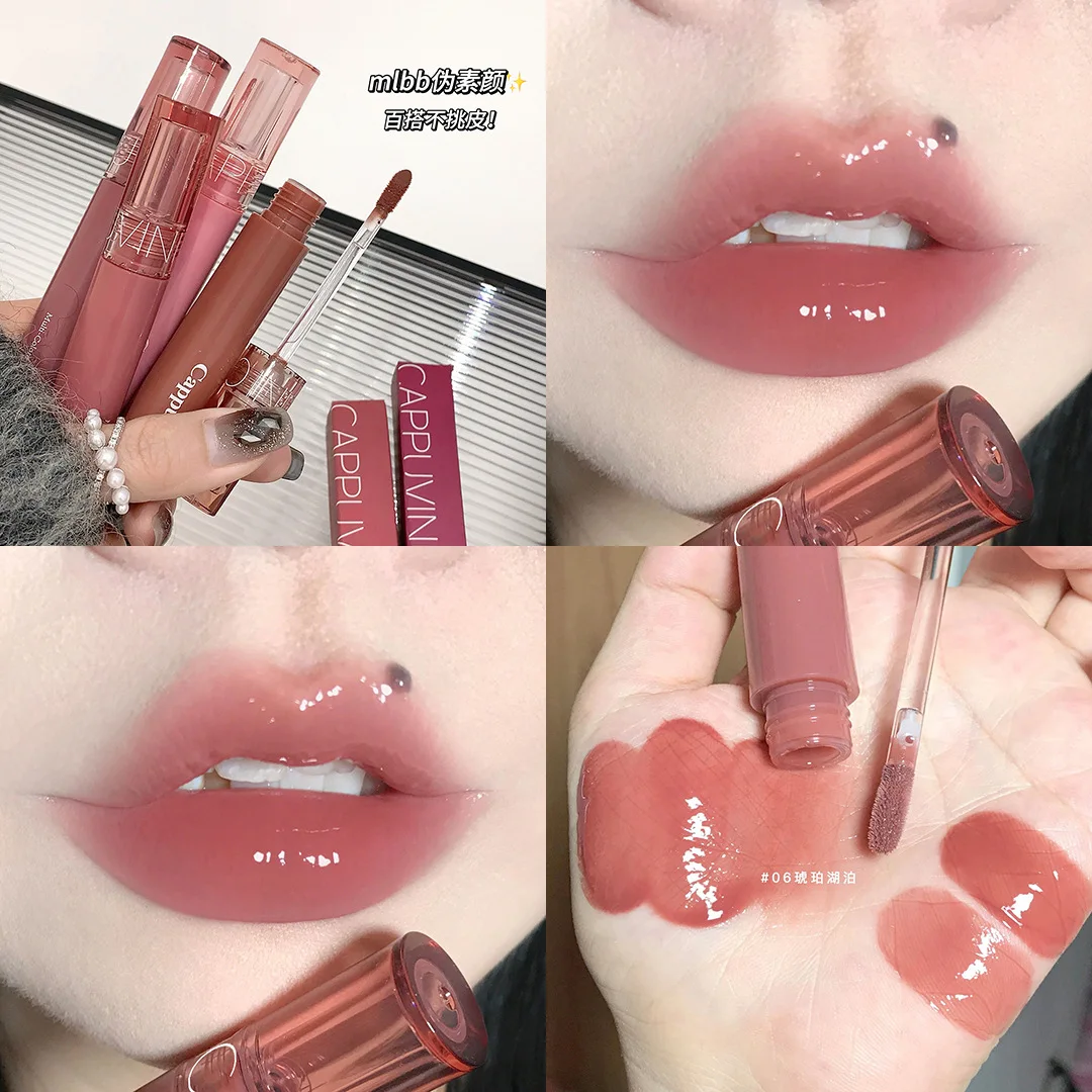 Cappuvini 6 Color Juice Jelly Lip Gloss Long Lasting Moisturizer Water Light Lipstick Mirror Gloss Lipstick Affordable Makeup 3