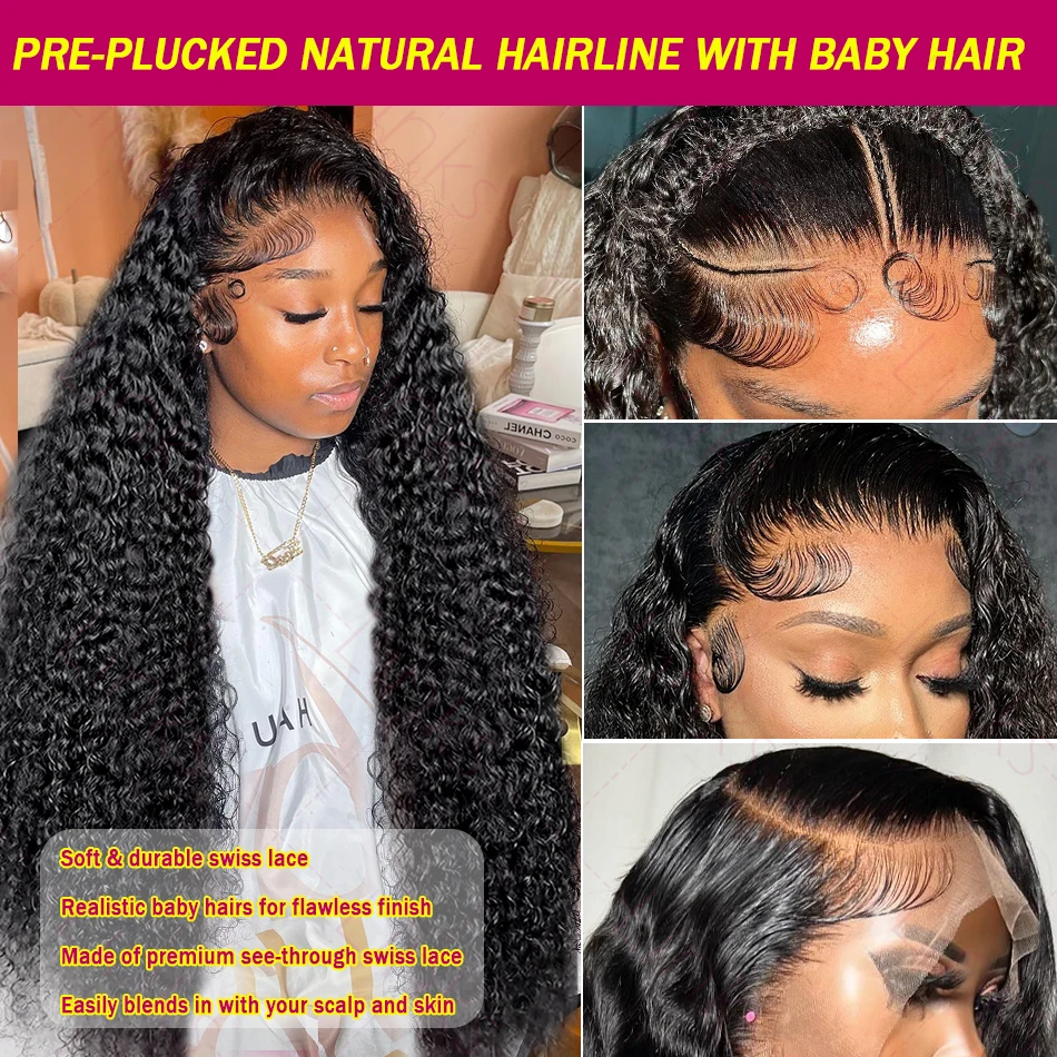 Human Hair Wig 13x6 HD Water Wave Lace Front Wig 360 40 Inch Loose Deep Wave Curly Lace Frontal 5x5 Closure Wig For Women
