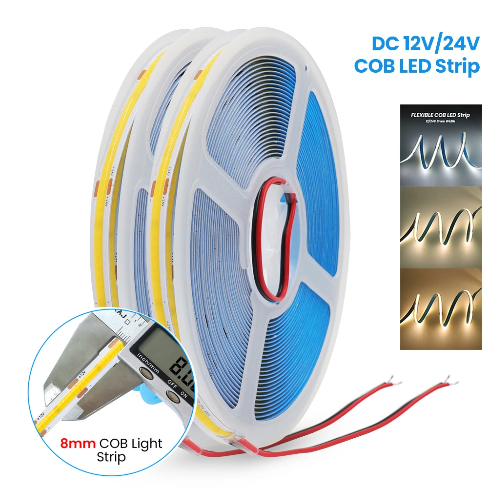 

COB LED Strip Lights 12V 24V 320LEDs/M High Density Flexible LED Tape Ribbon RA90 3000K 4000K 6000K FOB COB Led Light Room Decor