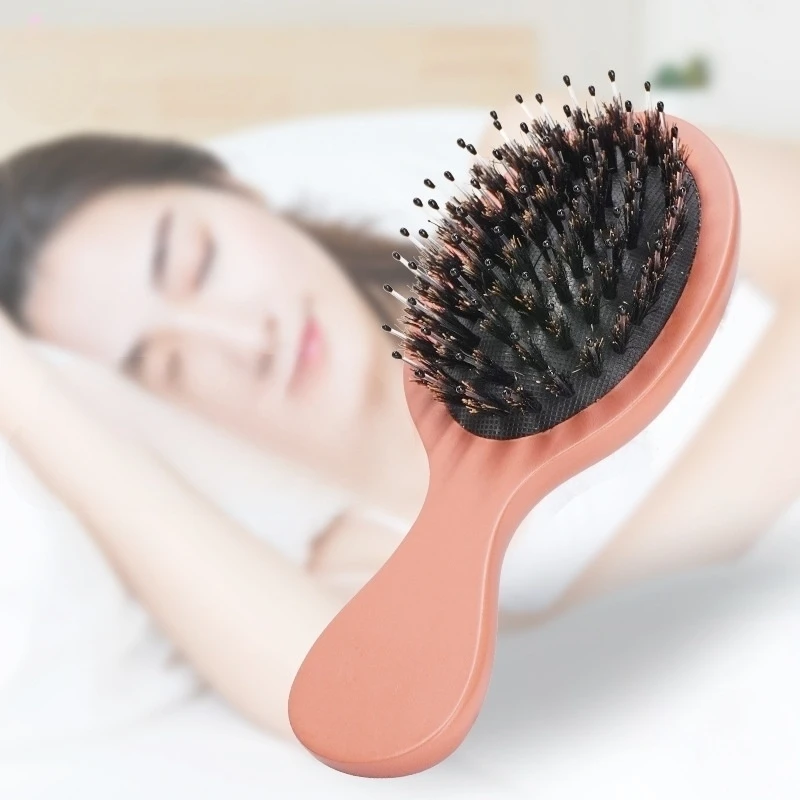 لفتايات لطيف  فرشاة الشعر خشب الزان مقبض وفك تشابك الشعر فرشاة مختلطة مع شعيرات المدمجة المحمولة فرشاة للنساء