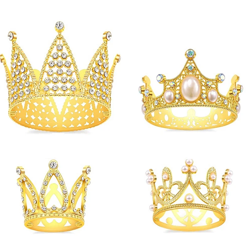 

4Pcs Gold Crown Cake Topper Princess Crown Cake Decorations for Birthday, Wedding, Party and Baby Shower Crown