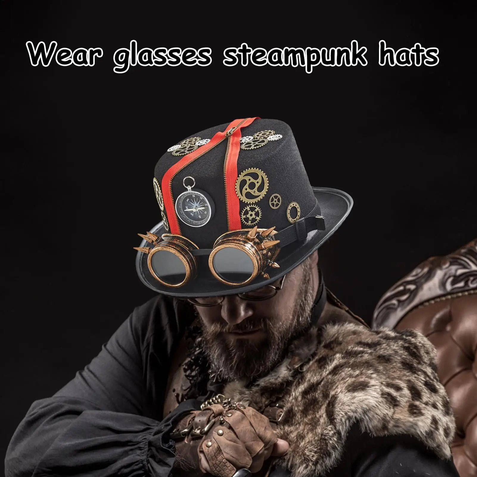Steampunk Time Traveler Costume Hat with Removable Goggles