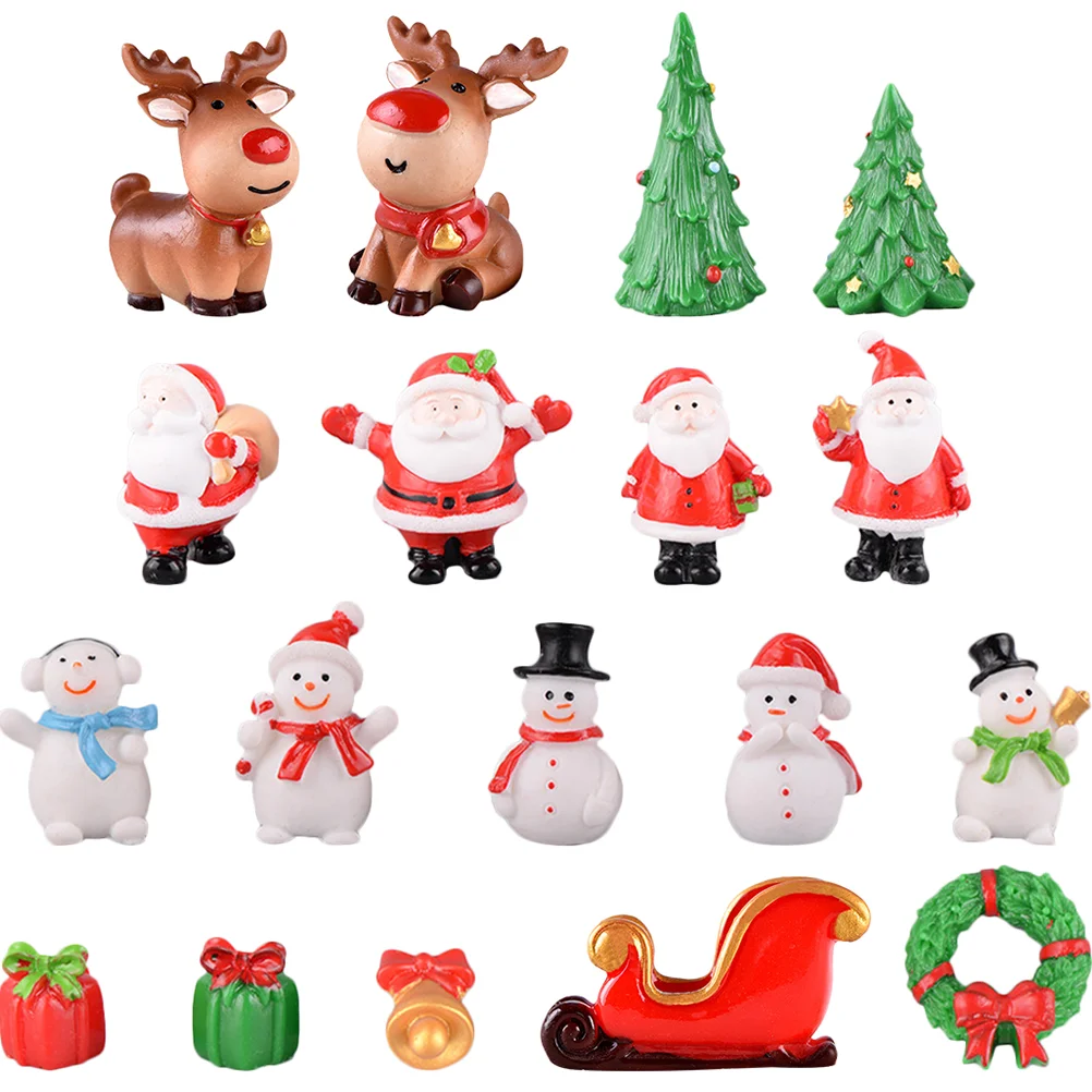 

1 Set of Christmas Micro Landscape Decors Resin Adornments Christmas Micro Landscape Ornament Mixed Style