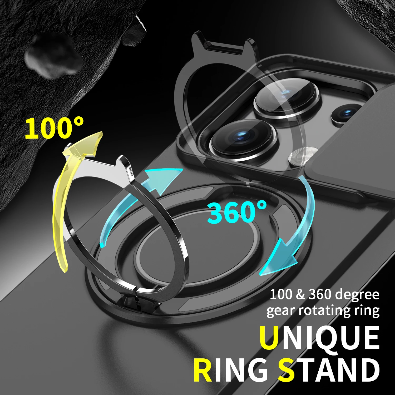 Slide Lens Protect Armor Phone Case with Magnetic Ring Holder