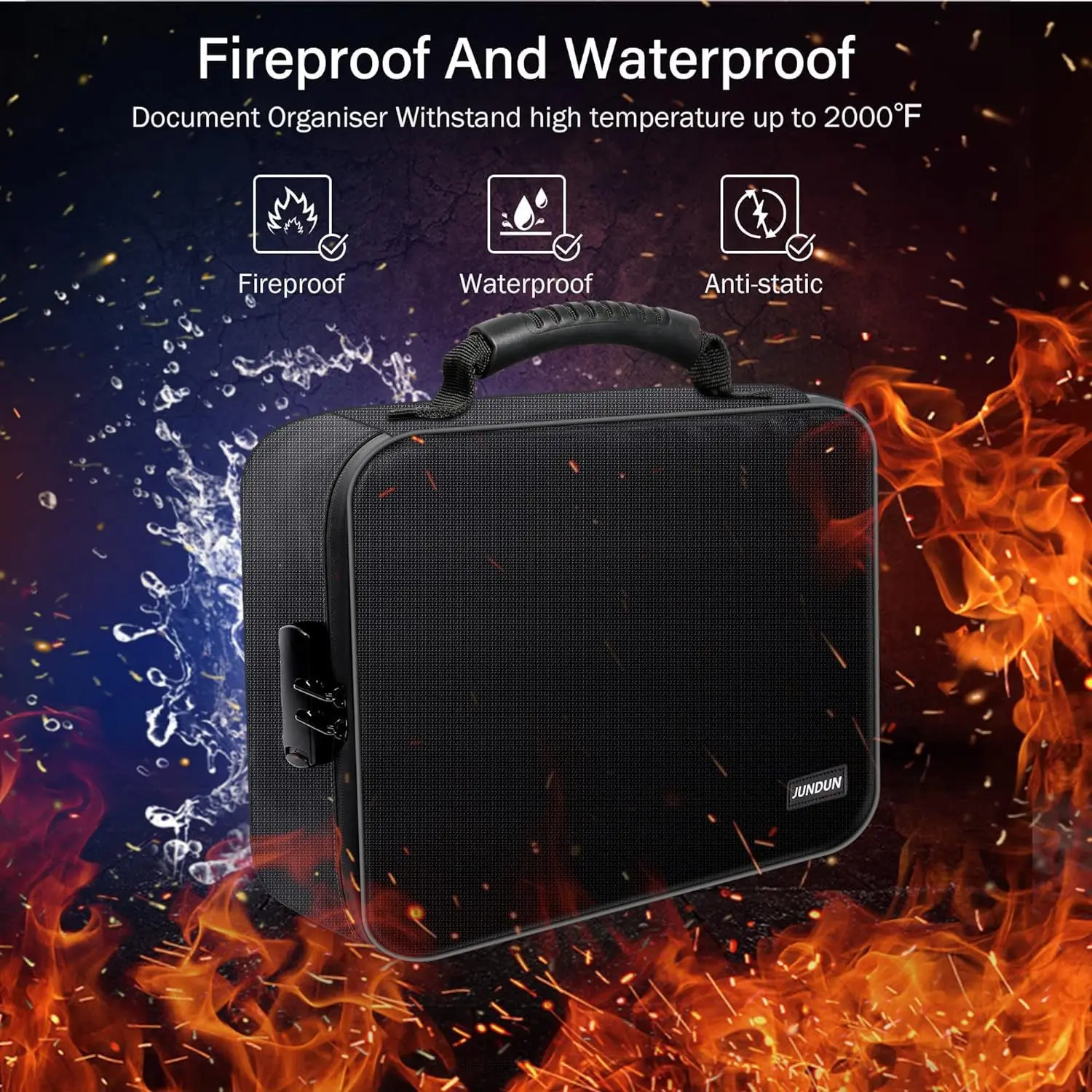 Fireproof Document Bag with Lock Storage Box Large Capacity Bill Receipt Storage Bag Briefcase for Important Documents Files