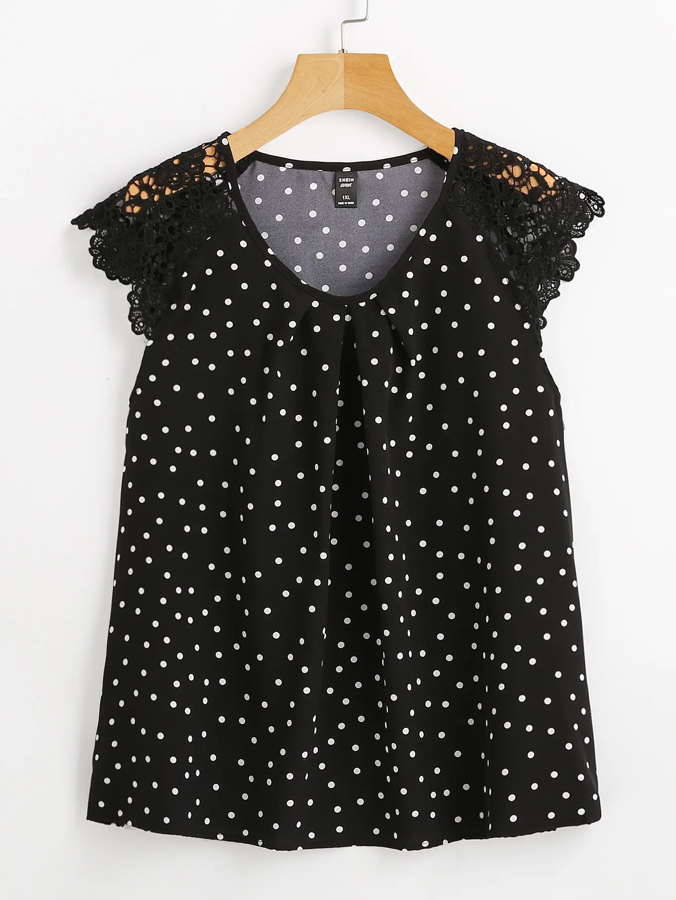 

Finjani Plus Size Women Blouse Polka Dot Contrast Lace V-neck Ruffle Trim Top Casual Clothing For Autumn New