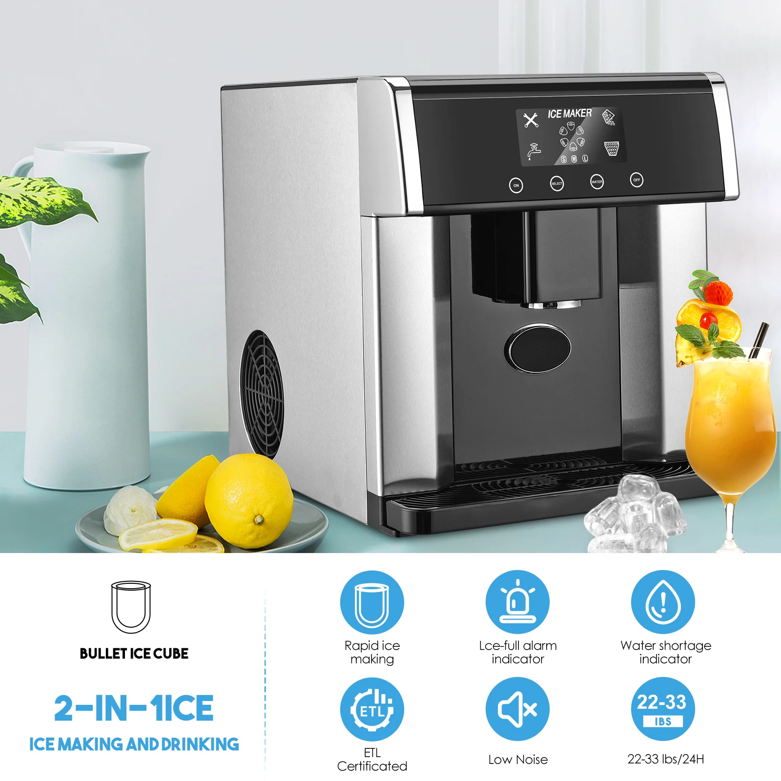 

New 2 In 1 Ice Maker Quick Ice Maker Multifunctional Intelligent Drinking Water Ice Maker For Kitchen Coffee Shop Milk Tea Shop