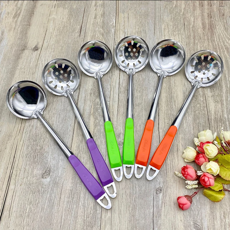 Stainless Steel Color Handle Soup Spoon Colander Kitchen Utensils