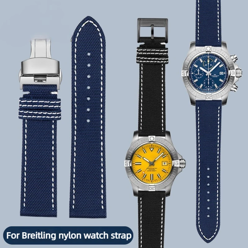 Cinturino In Pelle Di Nylon Intrecciato 22Mm 24Mm Per Breitling Avengers Blackbird Aircraft Super Ocean Strap Chiusura A Farfalla Kaki Da Uomo