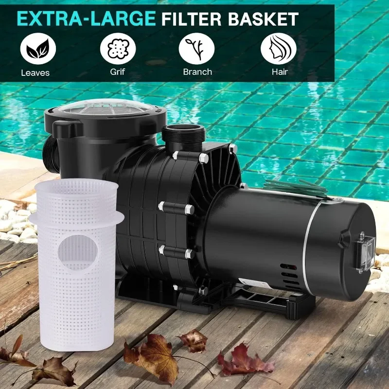 Pool Pump Above,Powerful Selfpriming Pool Pumps for Gallons Pool,Dual Voltage Swimming Pump with Strainer Basket&Drain Plug