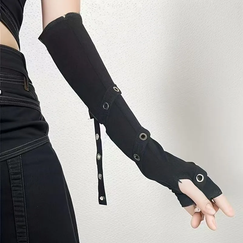 1 Stück Y2K Personalisierte Schnallen-Handschuhe im Punk-Stil für Damen, Gothic-Nieten-Fingerlose Handschuhe, Hip-Hop-Style Bühnen- und Streetdance-Ärmel – Detail 10