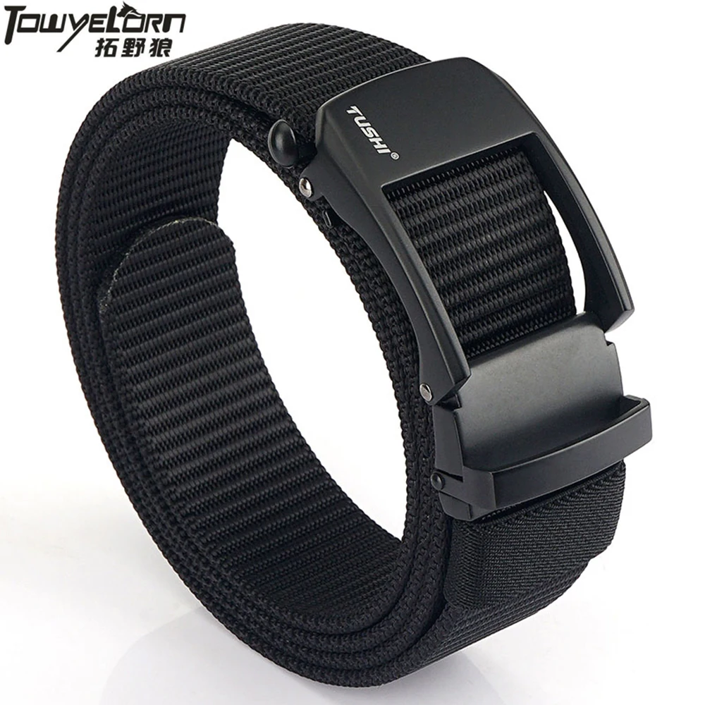 New Metal Quick Release Pluggable Automatic Buckle Belts Men Durable Tactical Belt Cowboy Outdoor Stretch Army Strap Hunting towyelorn quick release aluminium alloy pluggable buckle tactical belt elastic military belts for men stretch waistband hunting