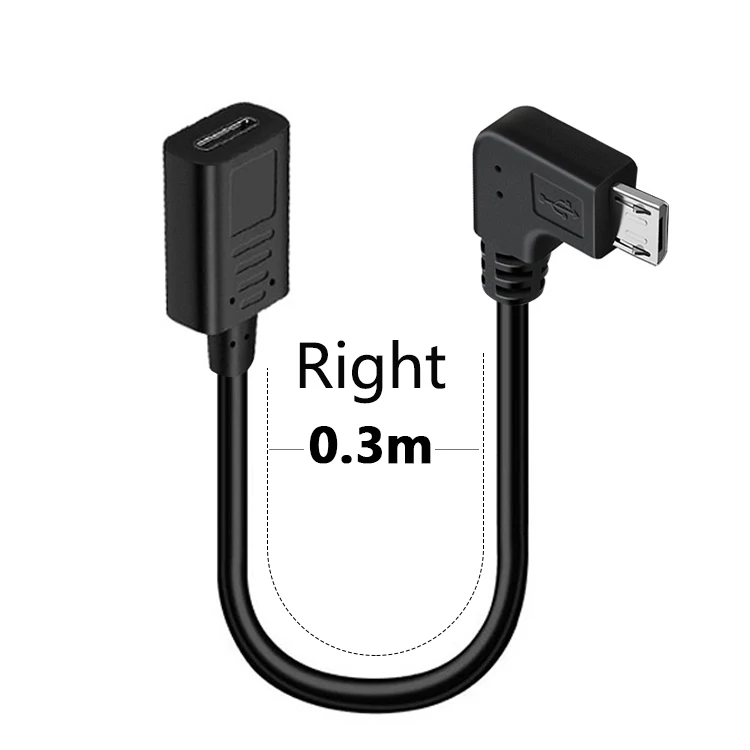 90도 각도형 타입-C 암-마이크로 USB 수 USB 충전기 데이터 OTG 케이블 어댑터 오른쪽/왼쪽/위/아래