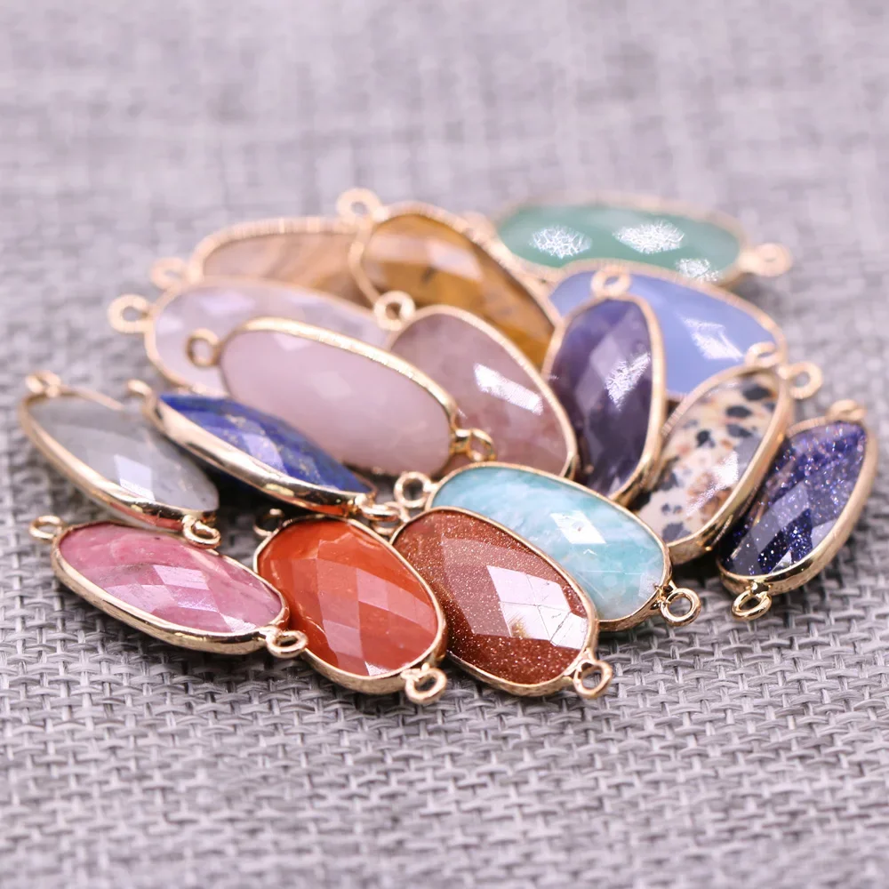 Natural Stone Connector Exquisite Section Oval Semi-preciou  Fine Look Pendant For Jewelry Making DIY Necklace BraceletAccessory