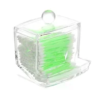 1Pcs Cotton Swab Holder, Cotton Swab Dispenser with Bamboo Lids,Bamboo Bathroom Storage Jars Storage Containers Clear Plastic 2