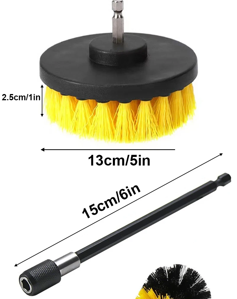 Reinigungs bürste Werkzeugs atz Set Power Scrub ber Wash mit Verlängerung für saubere Autorad Reifen Glasfenster Bohr bürste mit Verlängerung – Detail 4