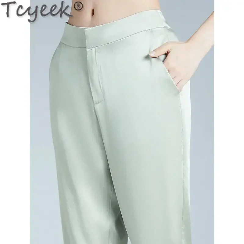 

Elegant Tcyeek Women High Waist Summer Harem Loose Trouser 2024 Thin 95% Mulberry Silk Pants Woman Clothing платье летнее