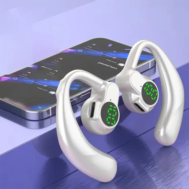 Auricolari Bluetooth 5.4 Ganci per l'orecchio singolo Cuffie sportive con cancellazione del rumore 360 ° Auricolare wireless girevole con microfono 6