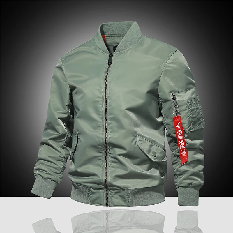 Spring and Autumn New Air Force MA1 Pilot Jacket Men's Solid Color Baseball Suit Casual Versatile Large Work Cycling Jacket 4