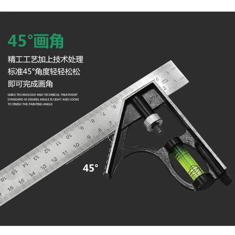 300mm Square Angle Ruler Measuring Tool Kit Stainless Steel Aluminium Durable Adjustable Combination Spirit Level Woodworking