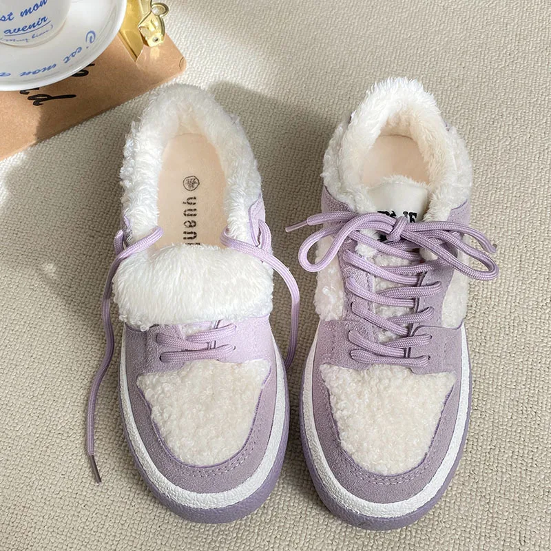 Women Plush Warm Keeping Canvas Shoes Winter Retro Corduroy Thickened Plush Thick Soled Cotton Shoes Women Board Shoes 24-94