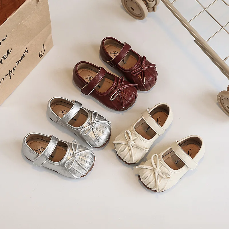 Girls Leather Ballet Shoes Soft Bottom Elegant Korean Style