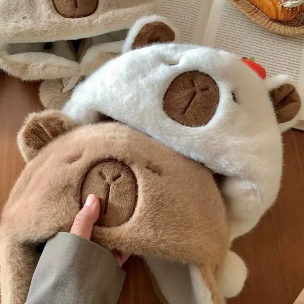 Creative Cartoon  Capybara Bonnet Cap Windproof Coldproof Pullover Hat Ear Protection Cap Bucket Hat Warm Hat Gift