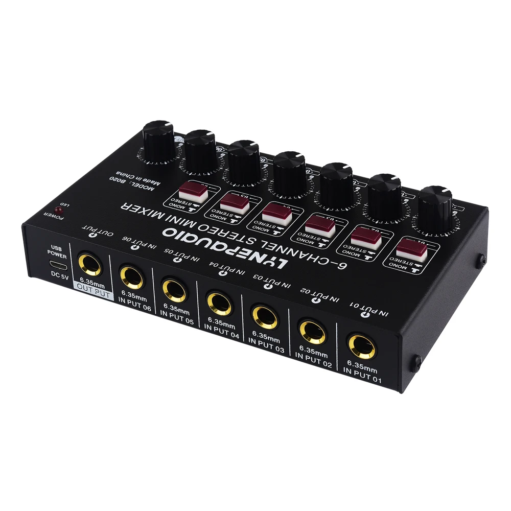 Mini 6 channel Stereo Audio Mixer Musical Instrument Mixer Electric Wind/electric Guitar/drums