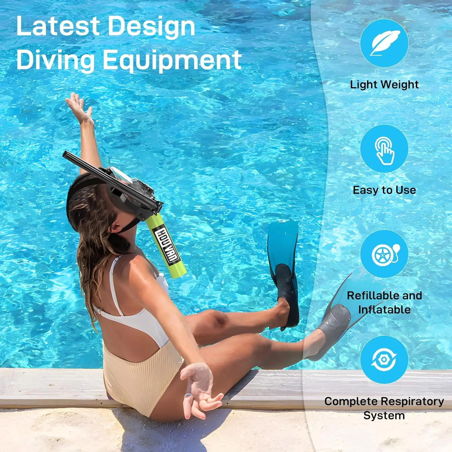 HOUVAN S300 Mini 0.5L Scuba Diving Tank with Snorkeling Full Face Mask And Hand Pump Diving Cylinder Dive Equipment for Adults