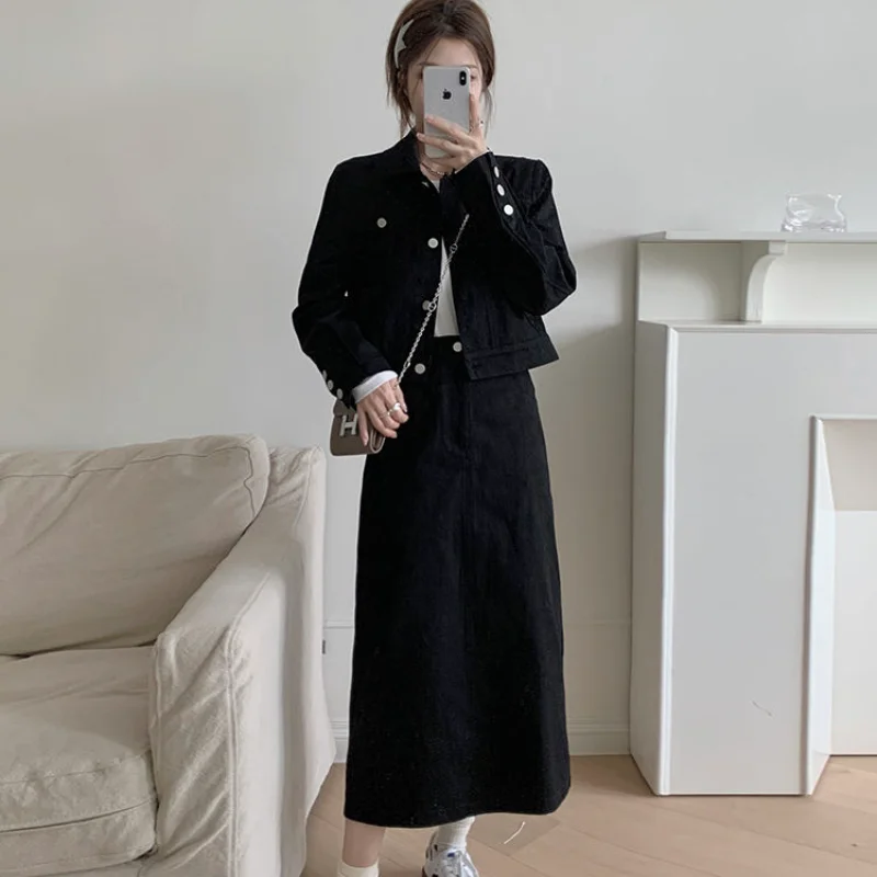 Spring Autumn Korean Version Workwear Outfits Women's Style Fashion Casual Coat High Waist A-line Half Skirt Two Piece Set 2023 fashion women s belt korean version casual automatic buckle waist cover business office minimalist designer workwear belt