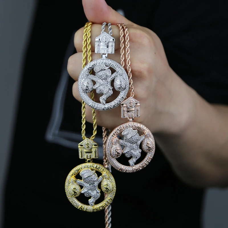 Iced Out New Hip Hop Circus Money Bag Letter Pendant Fit Cuban