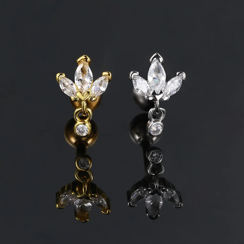 Piercing Jewelry Body Piercing Earrings Ear Piercing Jewelry Metal Jewelry Body Jewelry Body Piercing Jewelry Tragus Daith Helix Lobe Ear Piercing for Women Heart Leaf Zircon Cartilage Earring Stainless Steel Fashion Gift