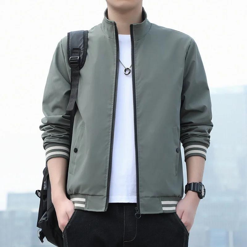 Spring Autumn Men's Jacket Fashion Standing Neck Baseball Jersey Solid Color Slim Fitting Versatile Handsome Sports Casual Coat