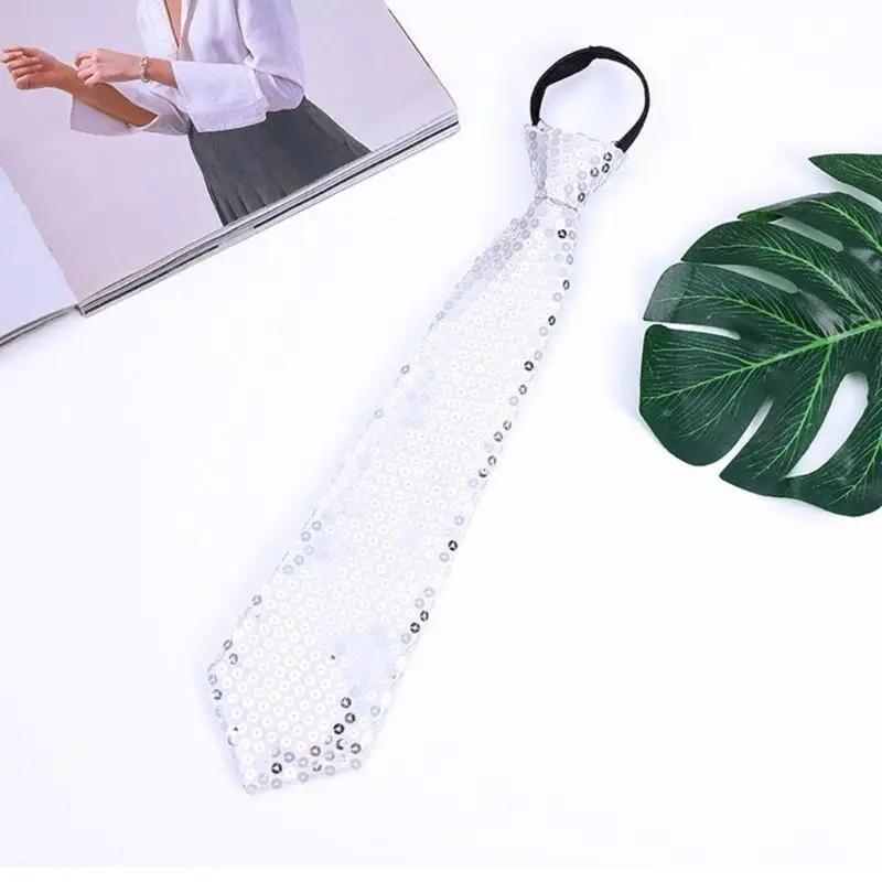 31BB Glitzer-Pailletten-Krawatte mit Reißverschluss für Hochzeiten, Abschlussfeiern, Kostüme – Detail 8