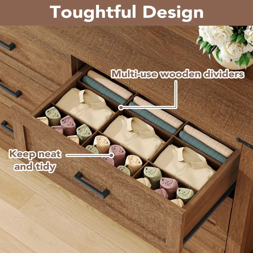 3-Piece Farmhouse Bedroom Set – 6-Drawer Dresser & Nightstands 5