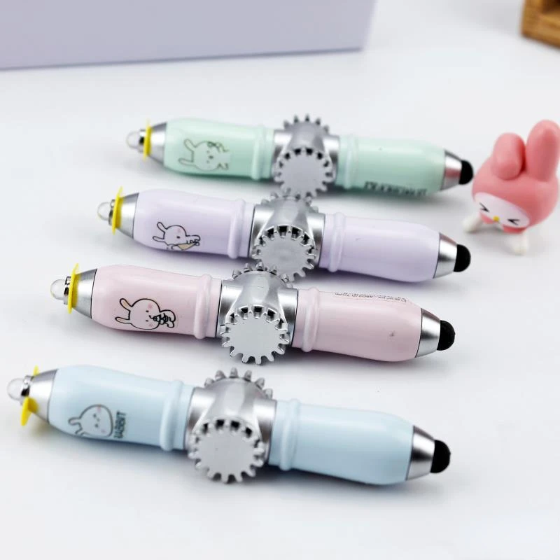 4PCS 4 Colors New Fingertip Gyro Pen Rotating Pen Blue Ballpoint Pen LED Glowing Stylus 8pcs retractable cords stylus pen ropes hanging rope stylus pen lanyard spring ropes