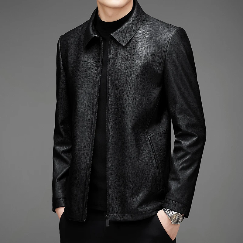 

2024 New Men's Business British Style Solid Color Trend British Style Casual Fashion Lapel Buckskin Jacket Leather Jacket M-5XL