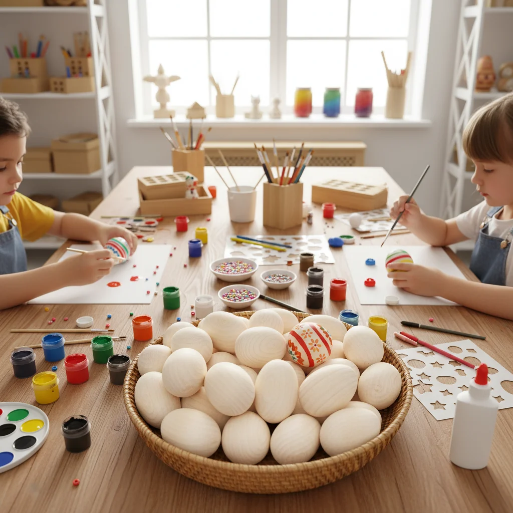 50 Stück Holzeier DIY Bastelset, Glatte Natürliche Holz-Ostereier für Feiertagsdekoration & Kreative Kinderaktivitäten – Detail 2