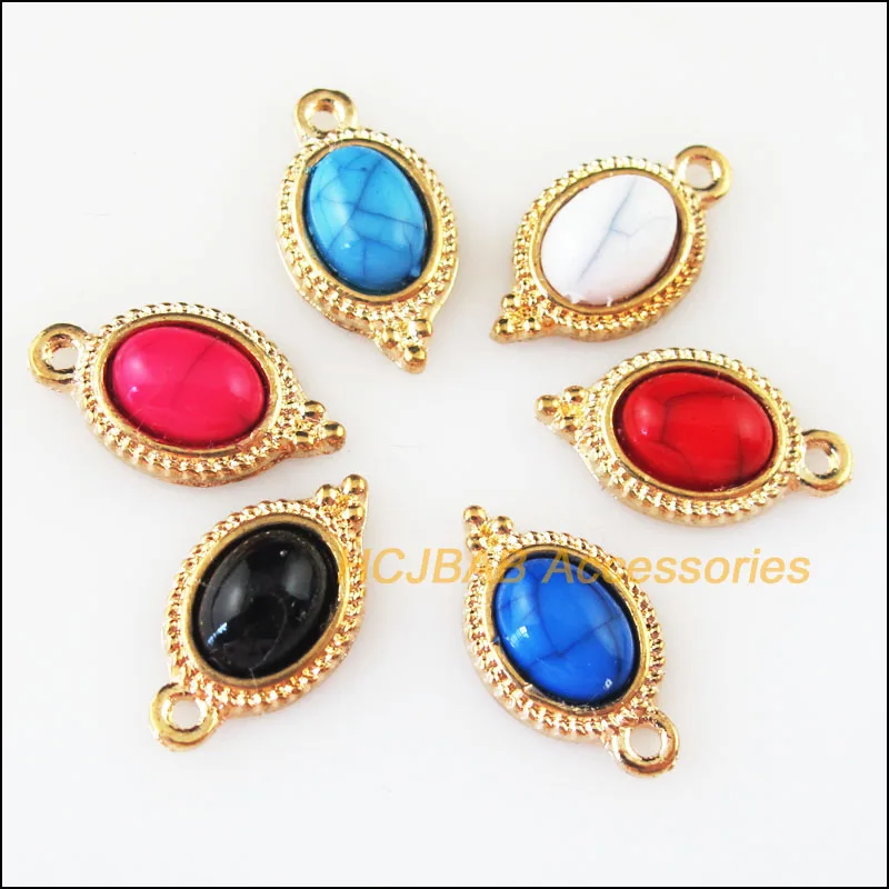 

Fashion 18Pcs Gold Color Oval Mixed Acrylic Flower Charms Pendants 9x16.5mm