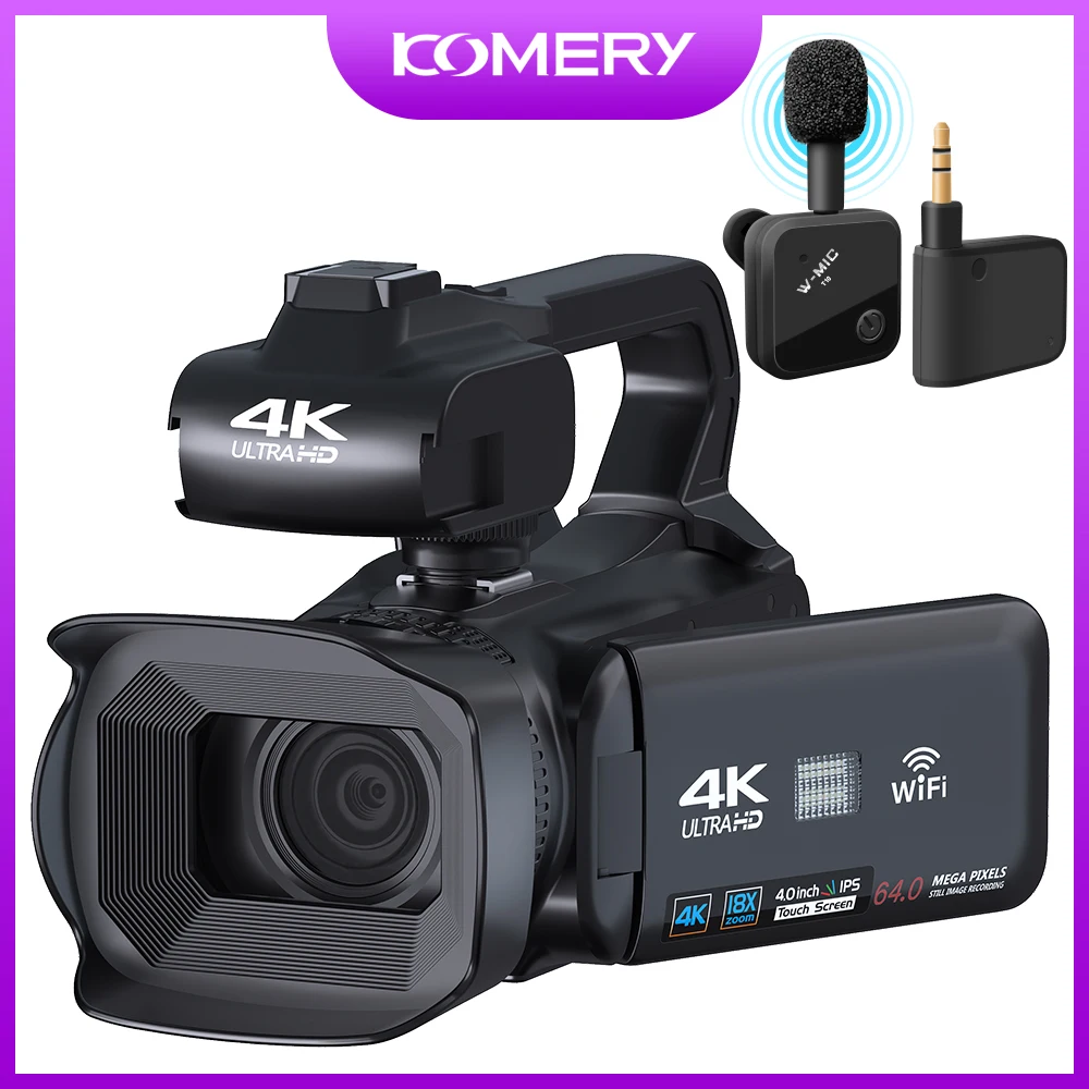 Videocámaras Cámara de vídeo 4K 56MP UHD para  con micrófono externo  con tarjeta SD 32G 2.4G remoto IR visión nocturna, zoom digital 18X WiFi