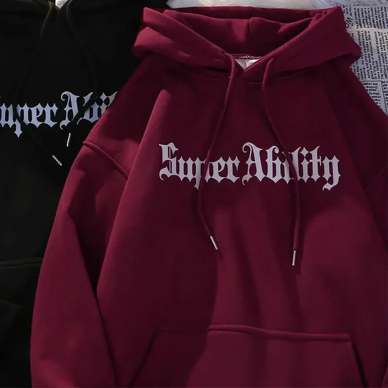 Heavyweight Pure Cotton Hooded Sweater with Letters and Decals for Both Men and Women The Same Loose and Simple Versatile Coat