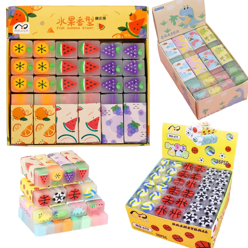 12/32/36 قطعة محايات لطيف بالجملة كرة فواكه ديناصور متعة مكتب الحيوانات الأليفة محايات قلم رصاص للوازم المدرسية جائزة الهدايا هدايا الحفلات