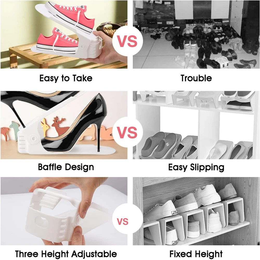 6-14Pcs Shoe Slots Organizer, Adjustable Shoe Support Rack, Double Layer Stack Shoe Holder, Shoe Stacker for Closet Organization 5