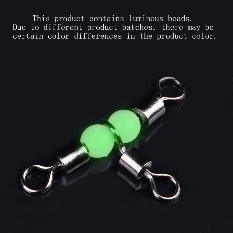 Fishing Connector 10/50pcs Stainless Steel T-Turn 3 Way Rolling Swivel Fishing Tackle Connector Luminous beads attract fish