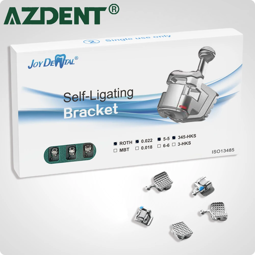20 ชิ้น/แพ็ค AZDENT ทันตกรรมจัดฟันวงเล็บโลหะรั้ง Ortho Self Ligating ROTH/MBT 0.022 3-4-5 ตะขอ Lab เครื่องมือวัสดุ 1
