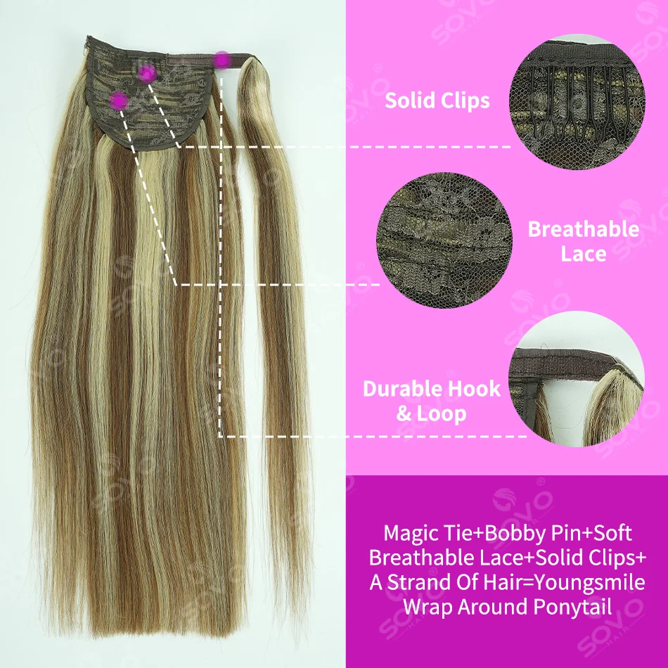 100% Human Hair Ponytail Brazilian Straight Remy Magic Wrap Around Ponytail Clip In Horsetail wig Extension 100g 120g 150g 2