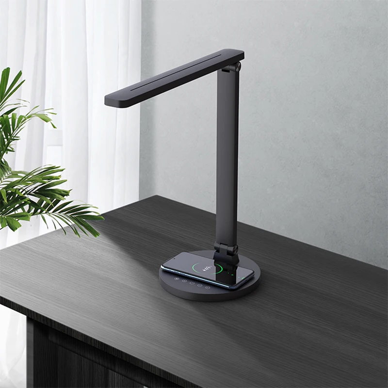 

Hottest Foldable study LED table lamp with Wireless charger and USB port charging Desk Lamps by touch dimming for desk lighting